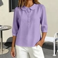 thumbnail image 6 of MVRLSH Womens Tops Shirts Blouse Casual Button Down V Neck Long Sleeve Lightweight Soft Pullover Basic Tee Top Loose Fit Linen Blouses Purple - XL, 6 of 6