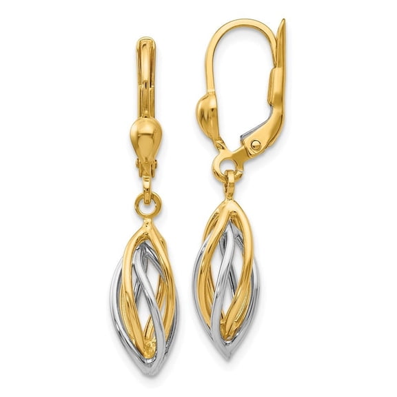 14K Two-Tone Polished Dangle Leverback Earrings