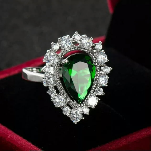 Pear Cut Blue/Red/Green AAA Cz White Gold Filled Jewelry Ring Women's Size 6-10