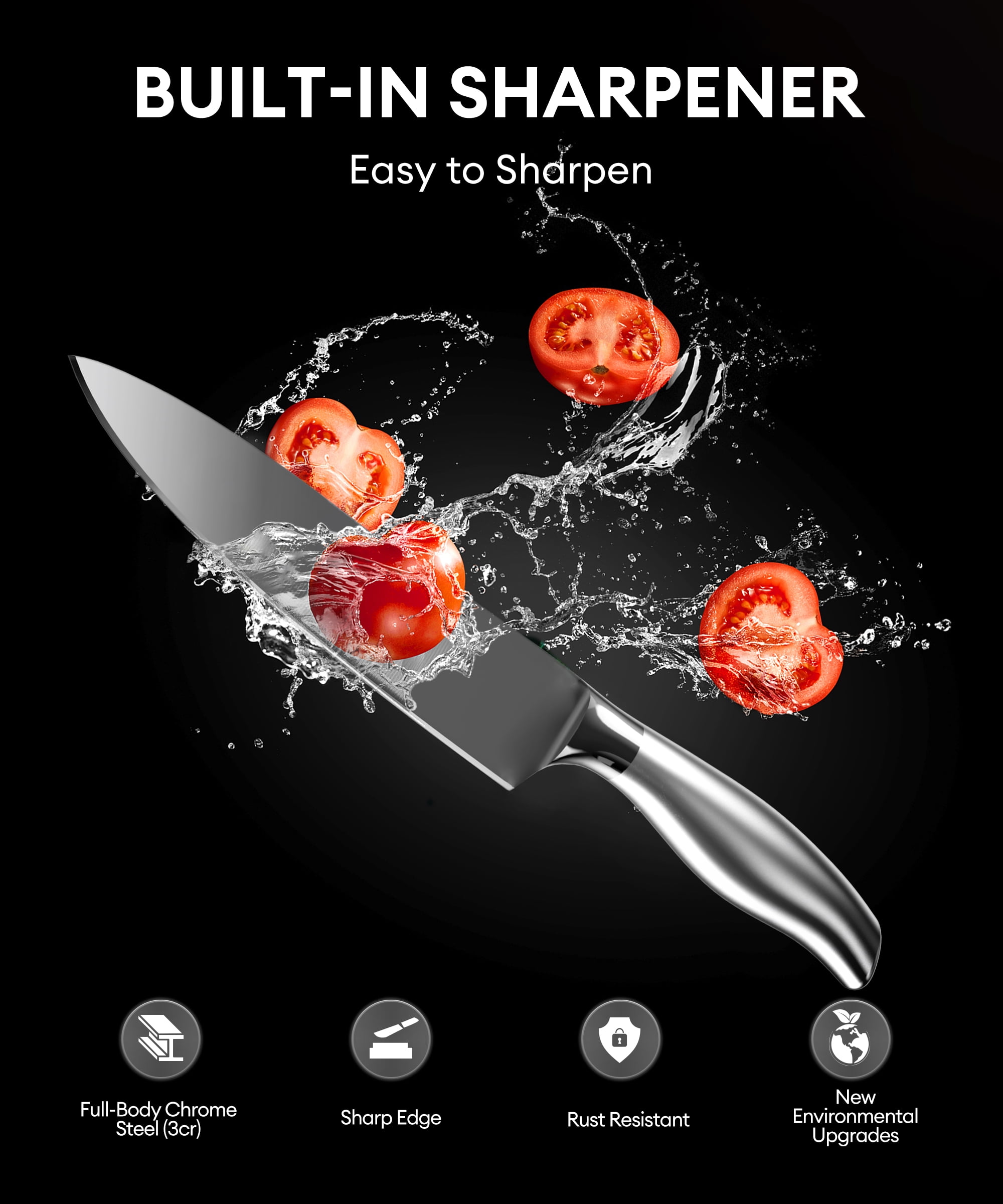 Younghome 14 Pcs Sharp Knife Set with Block Built-in Sharpener,Ergonomic Handle, Home Chef Knives