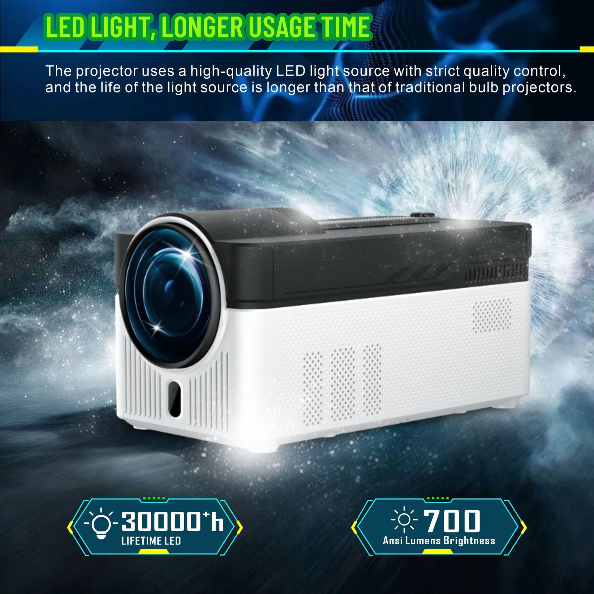 Ultra Short Throw 1080P Projector, 700 ANSI Lumens Smart Home Theater Projector with Android 11, WiFi 6 & Bluetooth 5.4, 2GB RAM 32GB ROM, Auto Electric Focus, 0.6:1 Throw Ratio, 40-200 Inch Display,