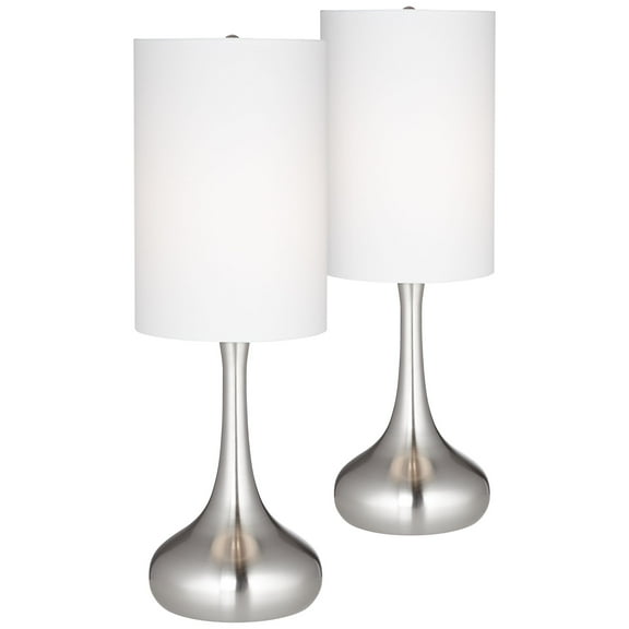 360 Lighting Modern Table Lamps 24.5" High Set of 2 Brushed Steel Droplet White Cylinder Shade for Living Room Family Bedroom Bedside Office