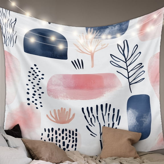 Pink Navy Blue Abstract Art Large Tapestry for Bedroom Wall Hanging Tapestry, Modern Geometric Art Ceiling Backdrop Tapestries Poster Blanket Wall Decor for Teens Room Living Room Dorm 100" x 59"