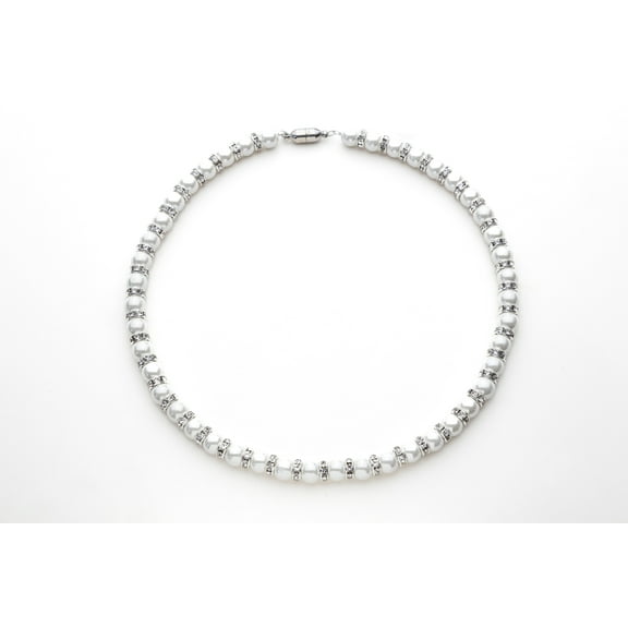 MagneHealth Beaded Necklace, White and Crystal, 18 Inches
