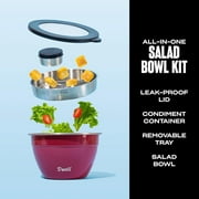 S'well Stainless Steel Salad Bowl Kit 64oz, Wild Cherry, Comes with 2oz Mini Canister and Removable Tray for Organization, Leakproof, Easy to Clean, Dishwasher Safe