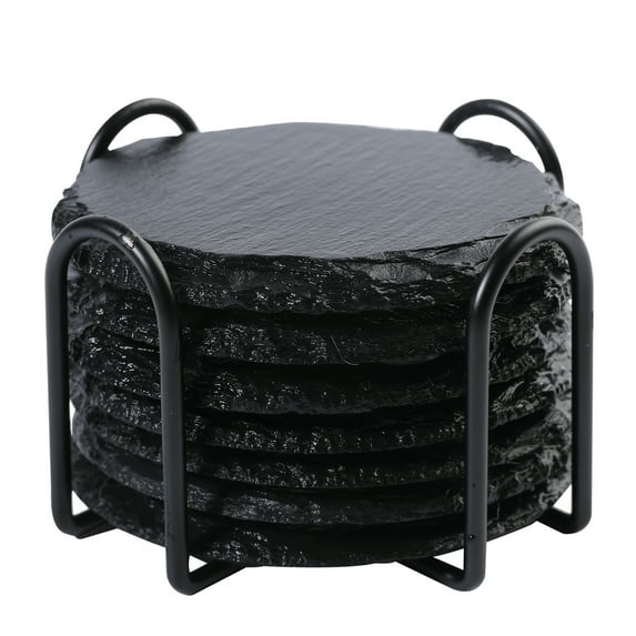 Set of 10 Round Slate Coasters with Holder Bulk Round Slate Stone Cup Coaster for Drink Bar Kitchen Home 4 Inch