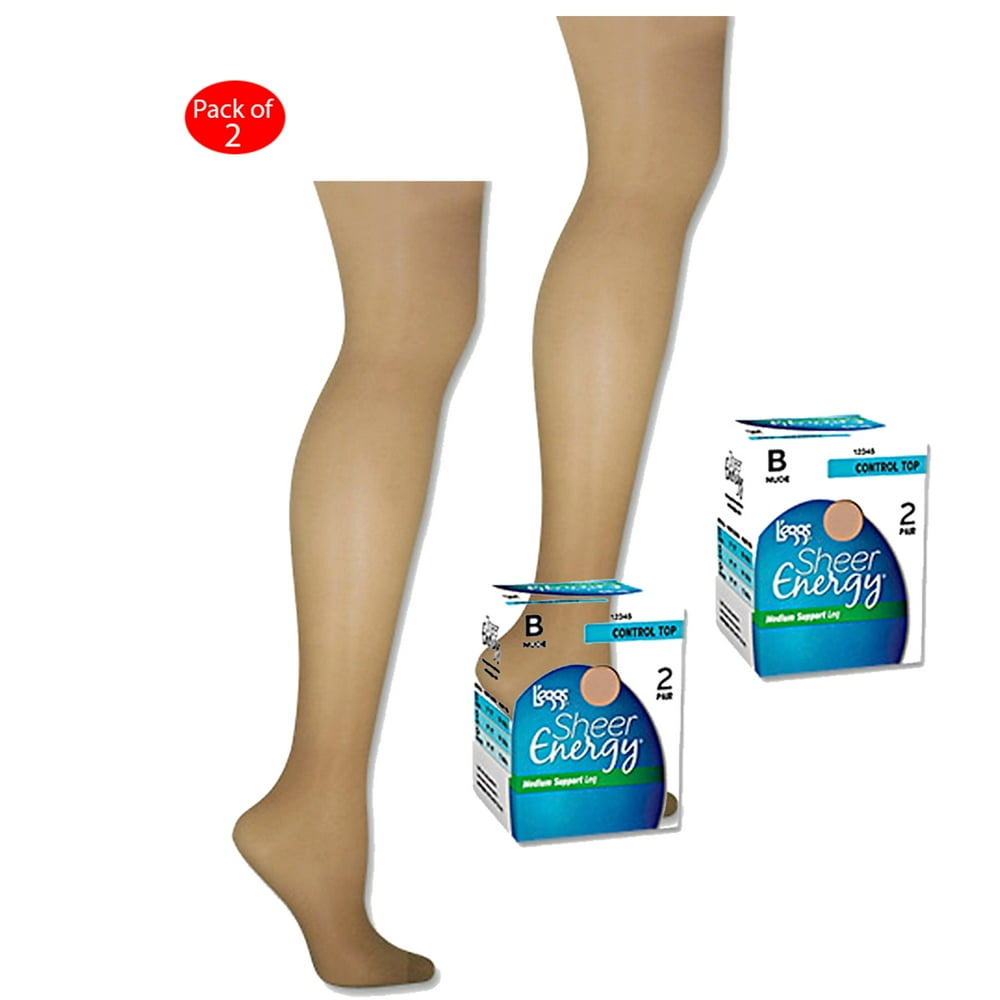 L'eggs Leggs Sheer Energy Control Top RT 2Pair, Color Suntan, Size Q PACK OF 4 (Women's