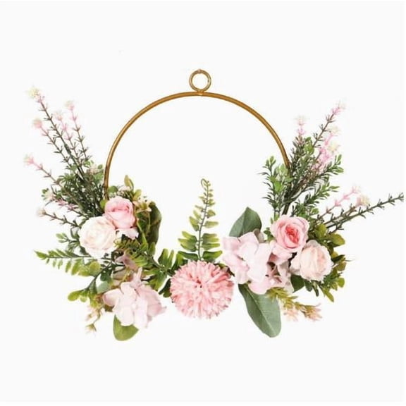 Veeogra Artificial Floral Front Door Wreath,14" Pink Rose Hydrangea Ring Wreath,Farmhouse Handmade Floral Decor,Spring Summer Wreaths,Wedding Festival Holiday Decor,Outdoor Wreaths For Front Door