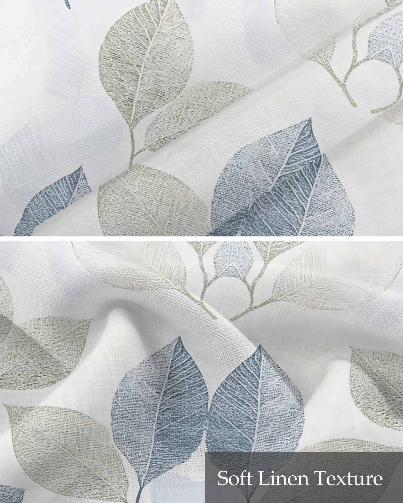 Sage Green Blue Leaves Kitchen Valances for Windows Farmhouse Linen Window Valance Curtain for Living Room Window Treatment Vintage Rustic Botanical Valance Rod Pocket Topper Drape, 54 x 18 Inch