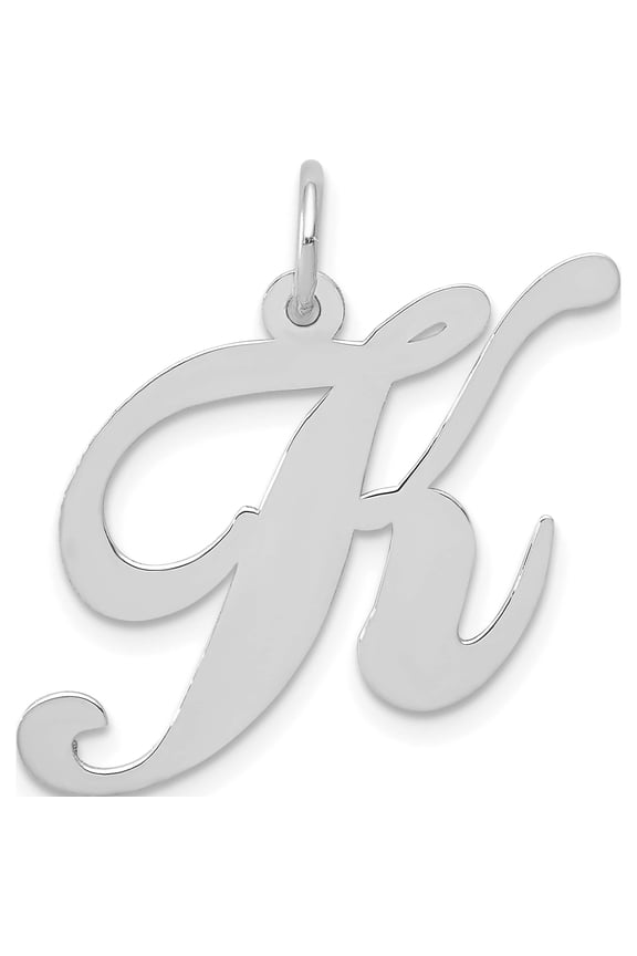 14K White Gold Large Fancy Script Letter K Initial Charm Made In United States yc655k