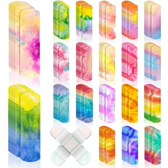 120 Pcs Kids Bandages Bulk Cute Cartoon Flexible Bandages Waterproof Breathable Bandages Strip Protect Cuts and Scrapes for Girls Boys Children Toddlers (Tie Dye Style)