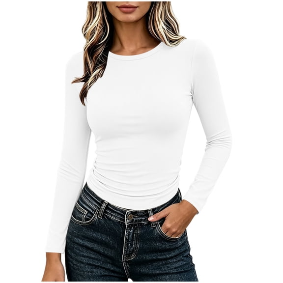 Kezqiaxn Cute Shirts for Women Fashion Long Sleeve Crew Neck Underwear Casual Tops Womens Blouses Fall Winter Clothes