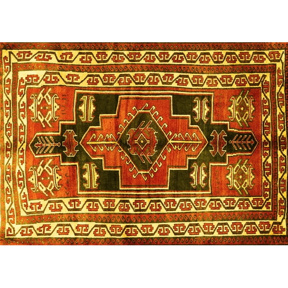 Ahgly Company Machine Washable Indoor Rectangle Persian Yellow Traditional Area Rugs, 6' x 9'