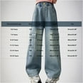 thumbnail image 2 of HAOTAGS High Rise Pants Childs Lightweight Wide Leg Demin Pants Straight with Pockets Navy 15 Years, 2 of 6