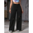 thumbnail image 4 of Women'S Ripped Jeans High Waisted Distressed Baggy Straight Wide Leg Pants Black S, 4 of 9