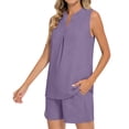 thumbnail image 1 of Camiseta de Manga Corta con Cuello en V para Mujeres con Pantalones Cortos de Bolsillo, Pantalones Casuales Y el Conjunto Superior para las Mujeres, 1 of 5