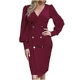 thumbnail image 2 of Lilgiuy Women's Autumn Winter Solid Blouse V-Neck Button Long Sleeve Dress Wine Fashion for 2022 Spring Winter, 2 of 5