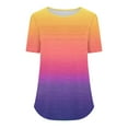 thumbnail image 4 of Ashirexll Shirts for Women, Womens Short Sleeve Tops, Short Sleeve Round Neck Pullover Chest Pleated Gradient Color Printed Top, 4 of 4