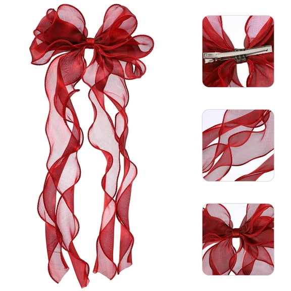 ETHZZLE Red Oversized Bow Ribbon Hairpin, 1Pc Three Layer Hair Clip for Thick, Thin, Curly, and Straight Hair Styles