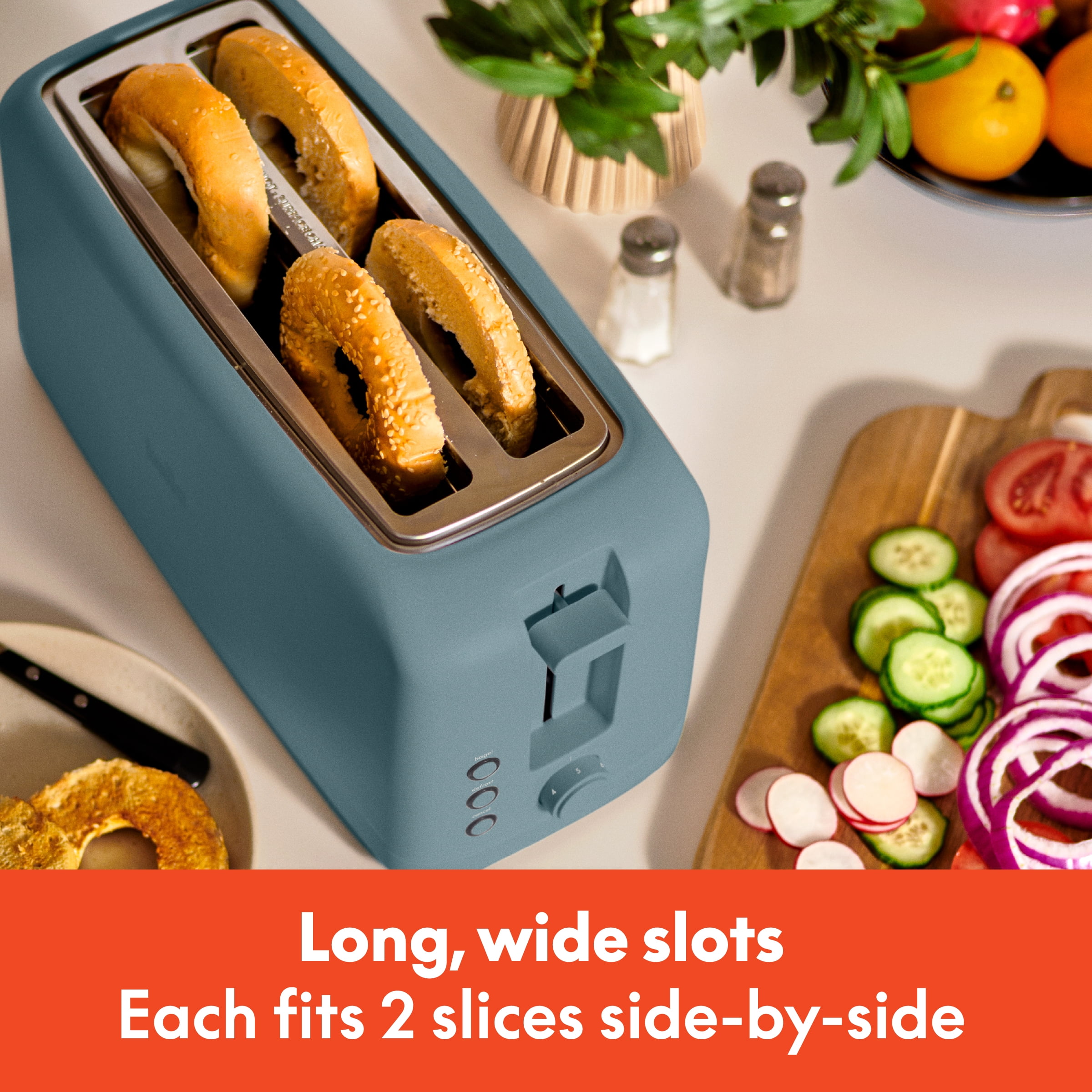 bella 4-Slice Slim Toaster with Extra Long Slot, 6 Setting Shade Control with Reheat & Cancel Buttons, Anti Jam & Auto Shutoff, Surf