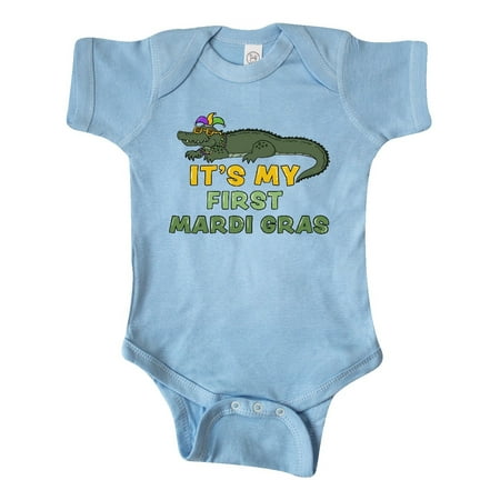 

Inktastic It s My 1st Mardi Gras Crocodile with Hat Gift Baby Boy or Baby Girl Bodysuit