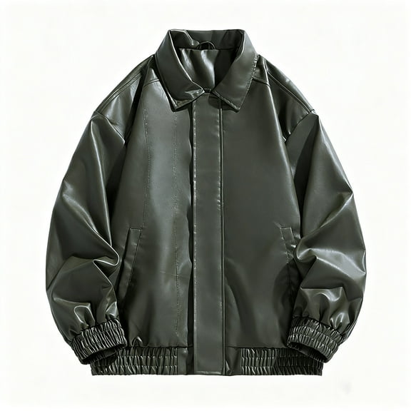 YFNNUP Leather Jacket Men Big and Tall Faux Motorcycle Coats Fashion Oversized Zip Up Bomber Jackets Trendy Fall Winter Outfits 2025 Green