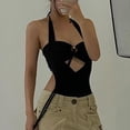 thumbnail image 4 of Body Halter para mujer, moda ajustada, suave, elasticidad, Color puro, escote en V profundo, Top de tubo para oficina, trabajo, vida diaria, 4 of 6