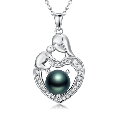 Tahitian Black Pearl Necklace 925 Sterling Silver Mother and Daughter Necklace Jewelry Gifts for Grandmother Mom Daughter Wife