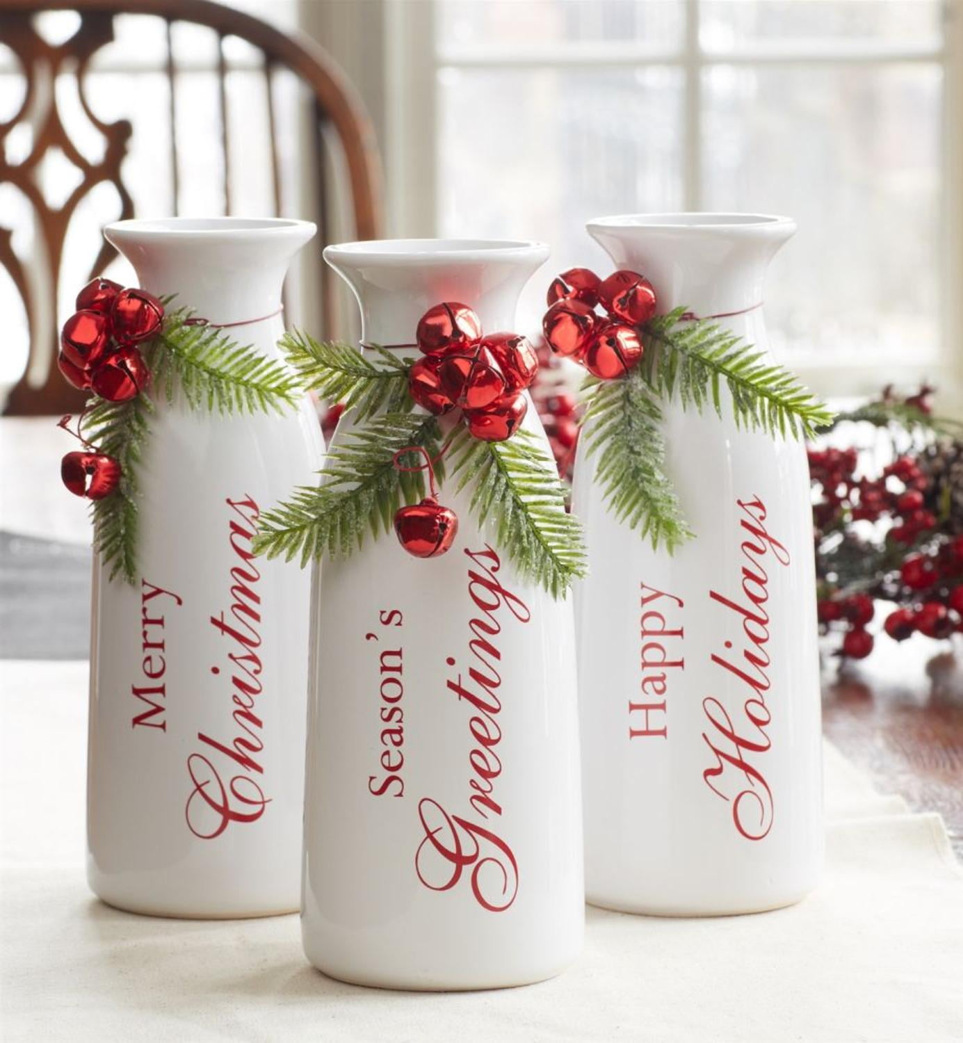 Set of 3 White Milk Bottle Christmas Decorations with Jingle Bells 9