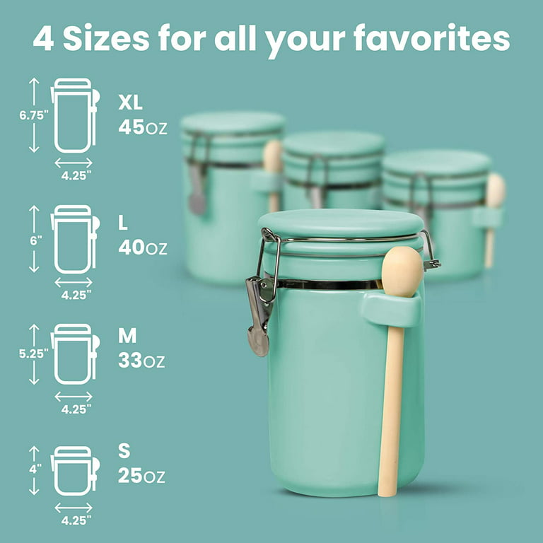 Home Intuition 4-Piece Ceramic Kitchen Canisters Set, Airtight Containers  with Wooden Spoons Reusable Chalk Labels and Marker for Sugar, Coffee, Flour,  Tea (Turquoise) 