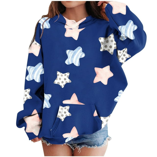 RXIRUCGD Sweat à Capuche Imprimé à Manches Longues pour Enfants, Col Rond, Adapté aux Garçons et Filles Âgés (Bleu, Taille : 9-10 Ans)