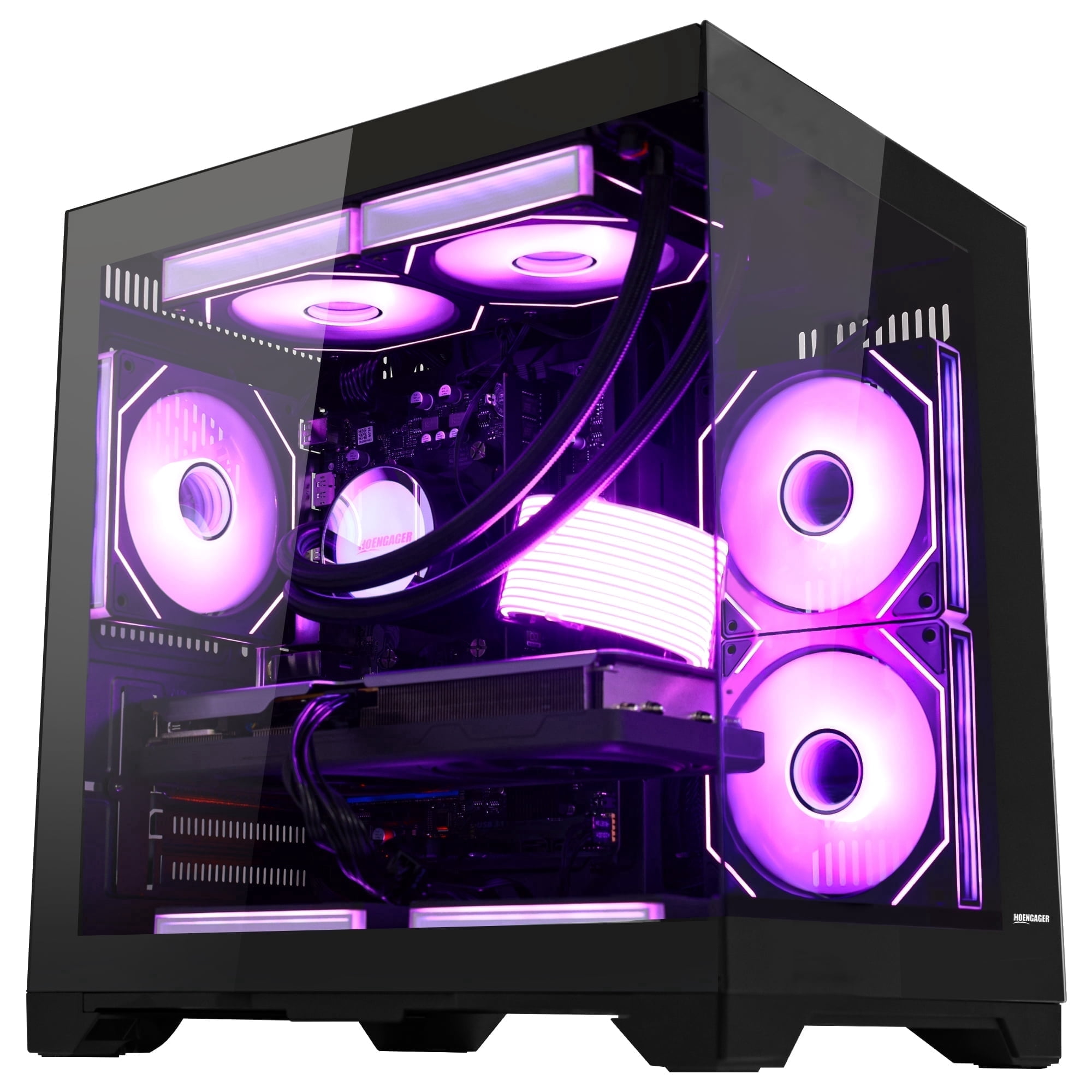 Hoengager Gaming PC -AMD Ryzen 7 5700X 3.4 GHz- RX 6500XT 4GB-16GB DDR4 RAM-1TB M.2 SSD-240 Liquid Cooler-RGB Fans-Windows 11 Desktop Computer-Black