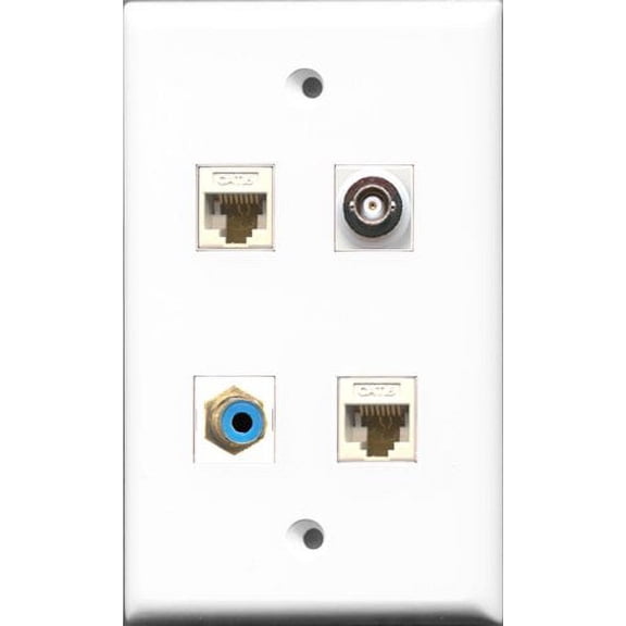 RiteAV 1 Port RCA Blue and 1 Port BNC 2 Port Cat6 Ethernet White Wall Plate