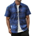 thumbnail image 2 of HOWPAY Mens Shirts Short Sleeve Button down Summer Plaid Print Holiday Beach Tops Stretch Casual Regular Fit Lightweight Soft Shirts Blue XXXL, 2 of 3