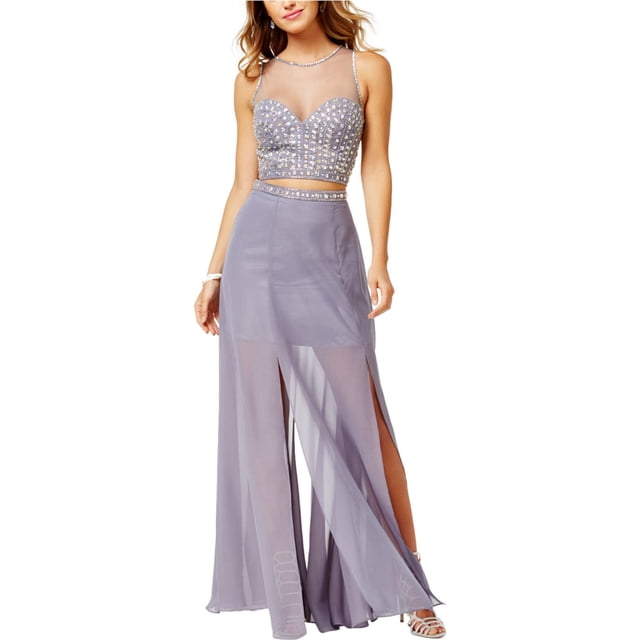 Di sí al baile de graduación para mujer de 2 piezas. Vestido Illusion Gown, Púrpura, 5/6