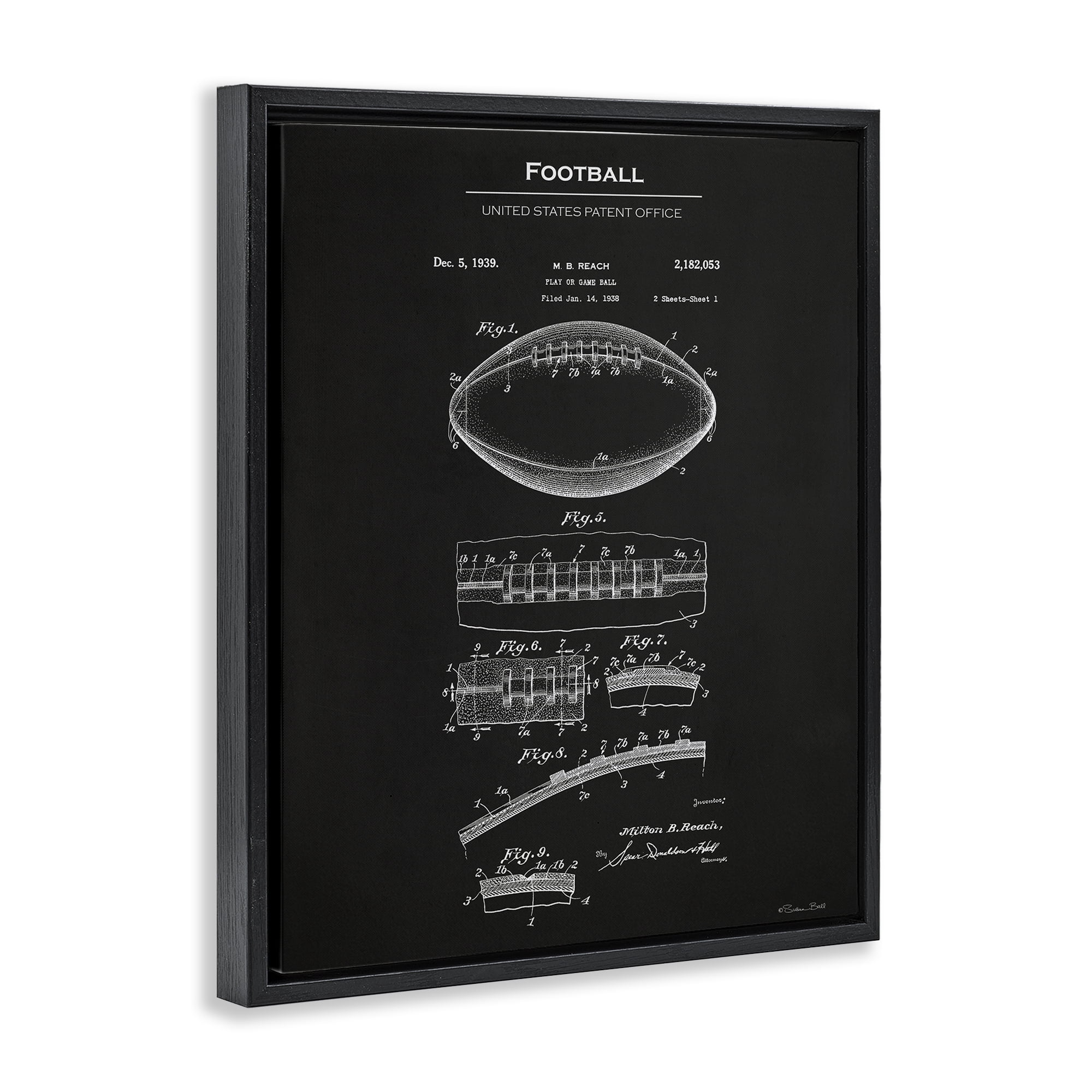 Stupell Industries Detailed Football Blueprint Sports Painting Black Floater Framed Art Print Wall Art, 25 x 31