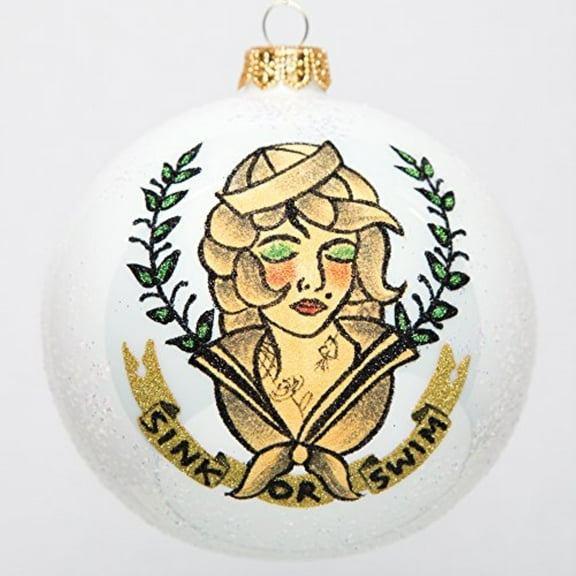 Sailor Girl Sink or Swim Pin Up Tattoo Ball Polish Glass Christmas Tree Ornament