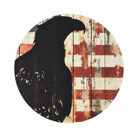 

Coaee Wood Grain Bald Eagle Print Leather Coasters Set of 6 Non-Slip Washable Cup Coasters for Home Office Bar Round Shape