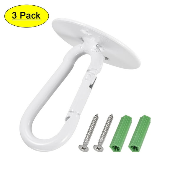 Uxcell 1.57''x 2.05'' Ceiling Hooks Snap Hook Wall Mounted Iron White 3Pcs