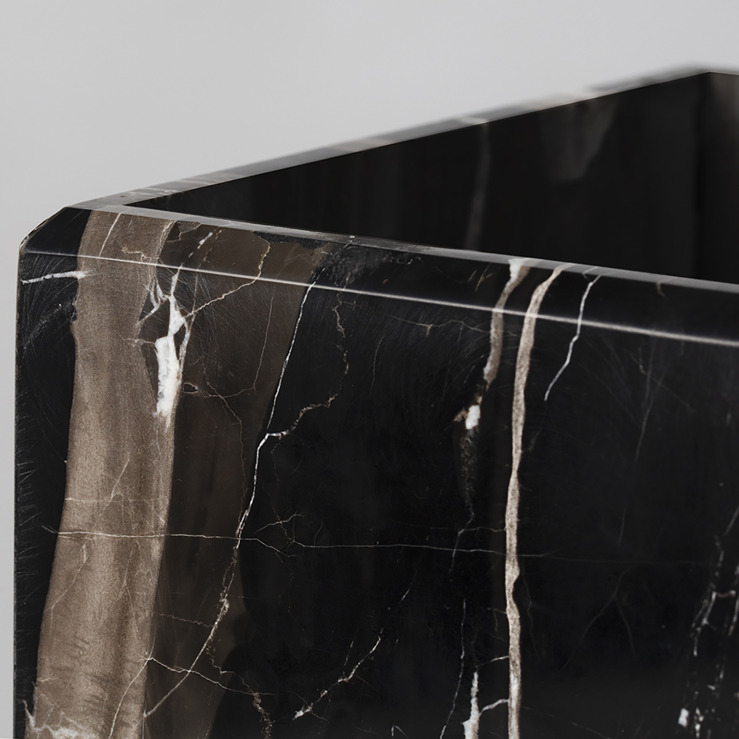 White and Black Marble Wastebasket - Natural Trash Can, Bath Decor, and Sturdy Bathroom Accessories
