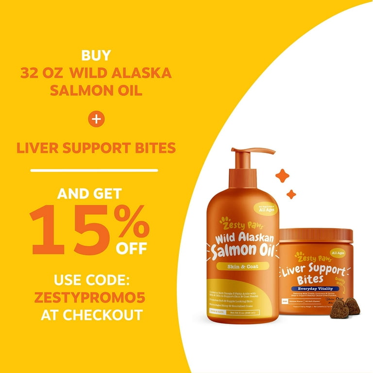 Wild Alaskan Salmon Oil for Dogs & Cats - Omega 3 Skin & Coat Support -  Liquid Food Supplement for Pets - Natural EPA + DHA Fatty Acids for Joint