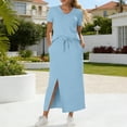 thumbnail image 2 of Bovxnpu Women Skirt Set Casual Office Outfits 2 Piece V Neck Short Sleeve Top High Waisted Slit Skirts, 2 of 8