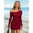thumbnail image 2 of Women’s Ribbed Knit Bodycon Mini Dress – Off Shoulder Long Sleeve Holiday Party Outfit Wedding Guest Easter Dress, 2 of 6