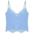 thumbnail image 3 of Alvivi Women's Lace Crop Top Y2k Cropped Tees Cami Ribbed Knitted Tank Tops Blue XL, 3 of 7