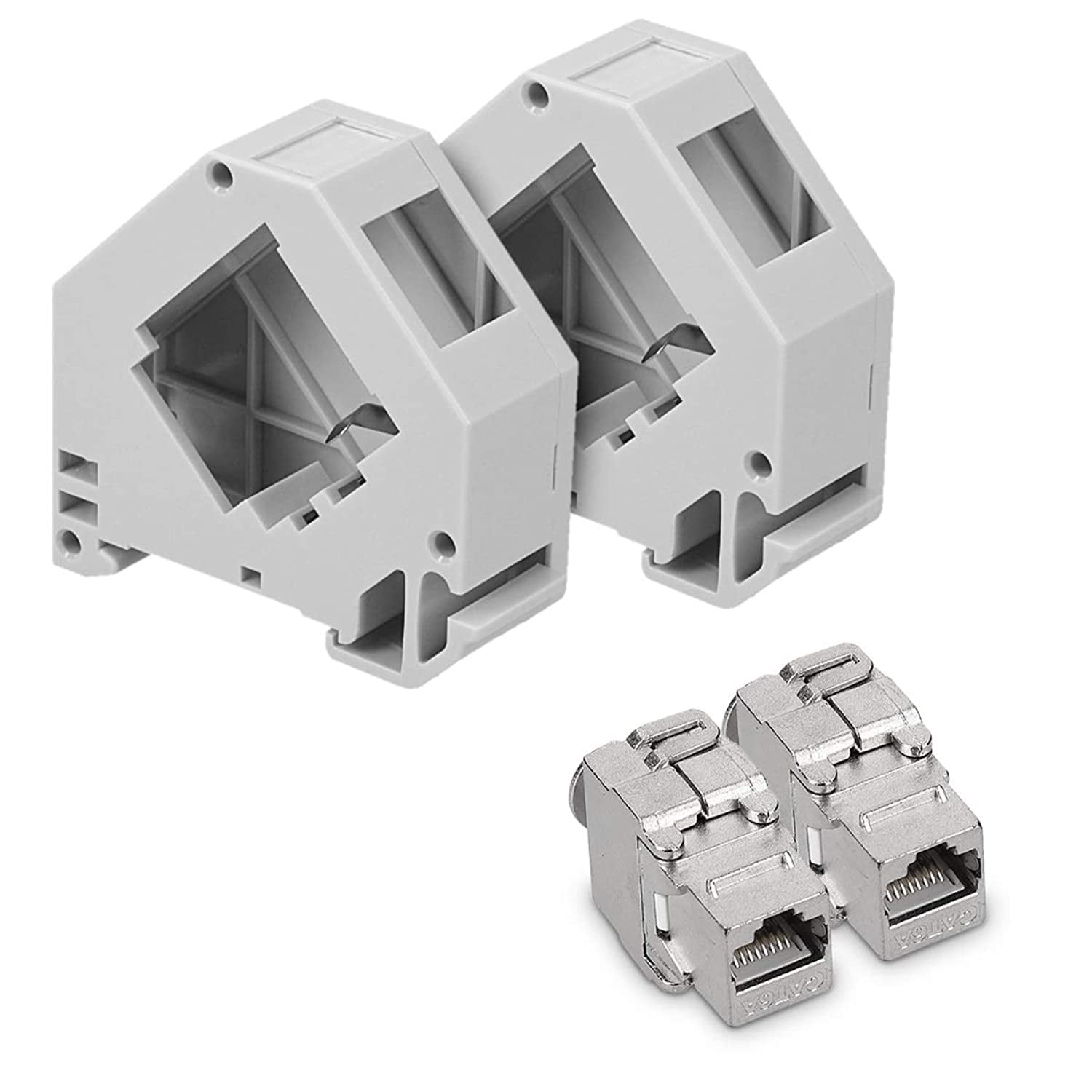 Z/ócalo en Blanco kwmobile Enchufe Doble RJ45 para Cables Cat 6A Placa Frontal empotrable para Cables de Red Ethernet Transmisi/ón de Red 10G//s
