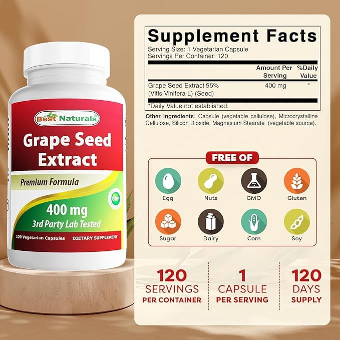 Best Naturals, Grape Seed Extract, 400 mg, 120 Vegetarian Capsules