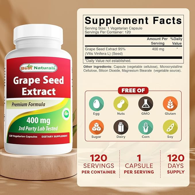 Best Naturals, Grape Seed Extract, 400 mg, 120 Vegetarian Capsules