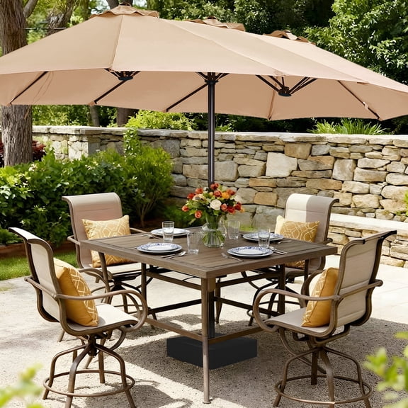 Amadwell 13FT Large Patio Umbrella with Base Included, Double Sided Outdoor Umbrellas, Beige