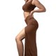 thumbnail image 4 of VISgogo Traje de falda corta para mujer Color sólido Sin mangas Cuello en U Crop Tank Tops + Falda con abertura lateral fruncida VISgogo moda, 4 of 9