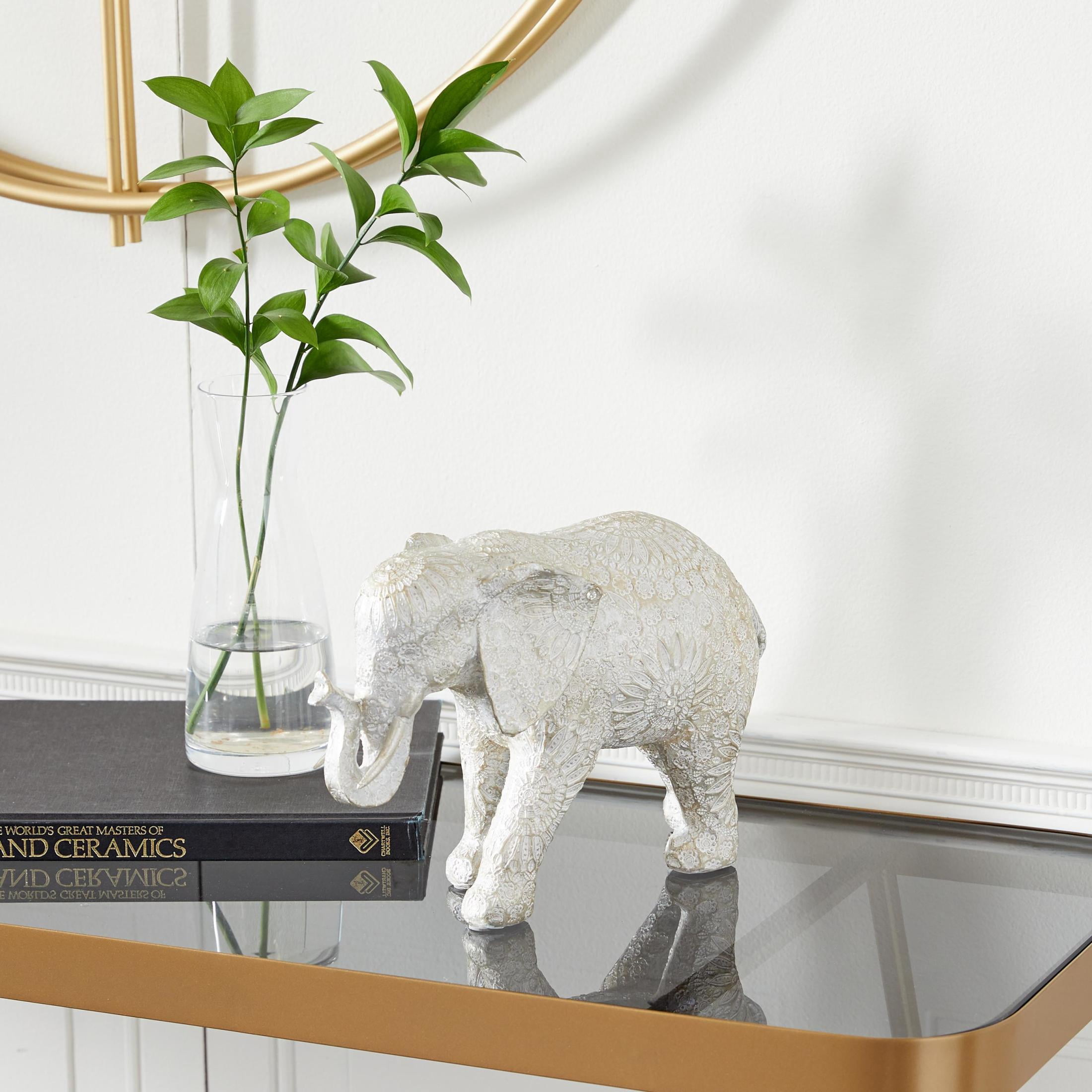 11" x 7" White Polyresin Elephant Sculpture, by DecMode
